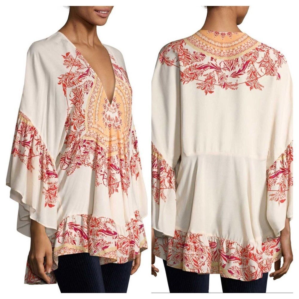 Free People Beige Flutter Sleeve Tunic SzM